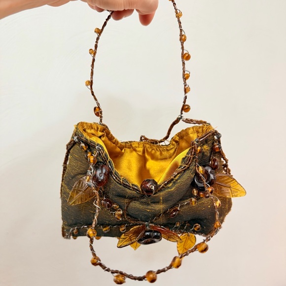 VINTAGE Mary Frances Beaded Floral Evening Bag Purse – Amber Gold – Rare! - Picture 13 of 13